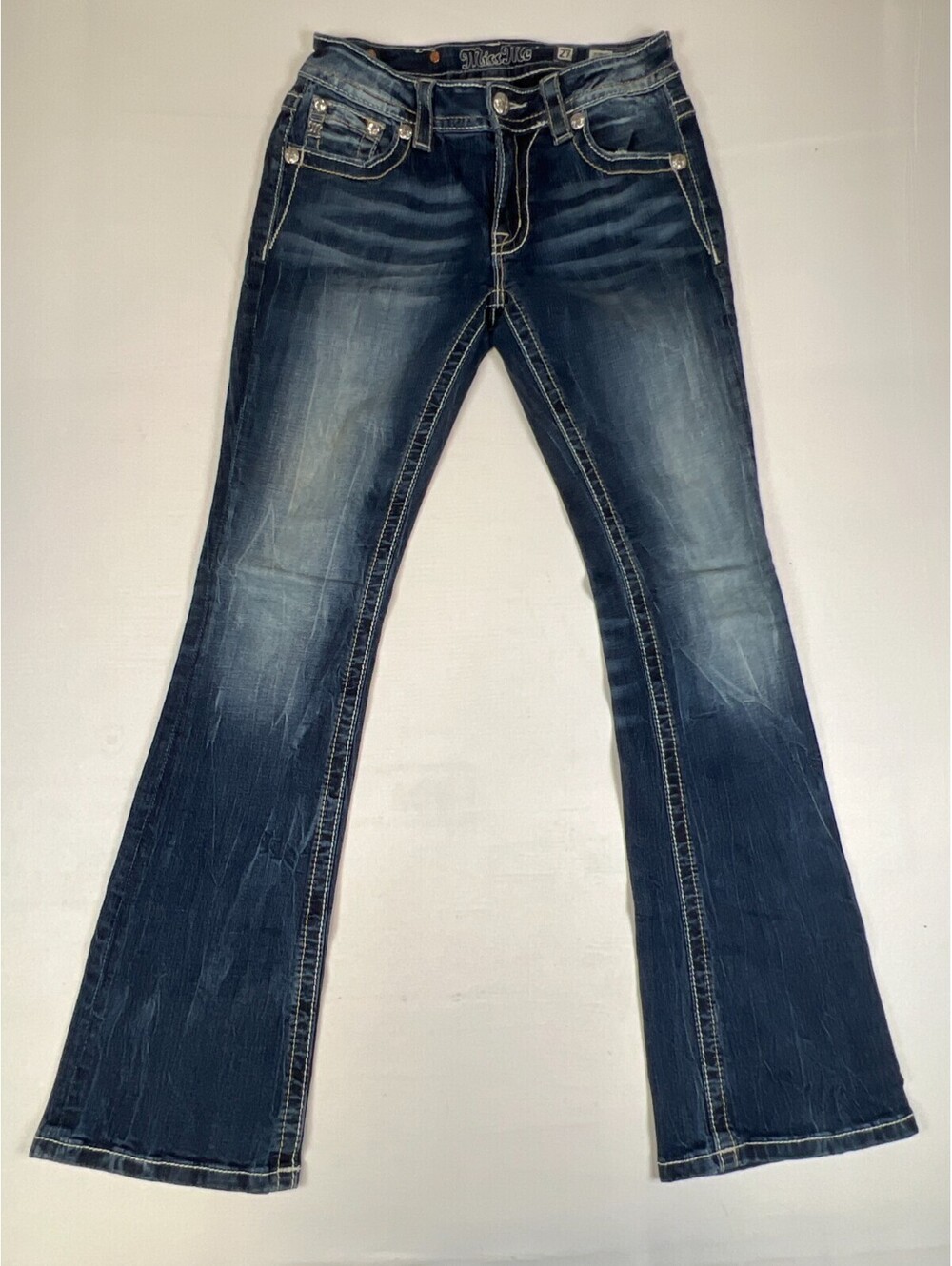 Miss Me Women 30x31 Straight Jeans Blue Rhinestone Embellished Y2K Denim